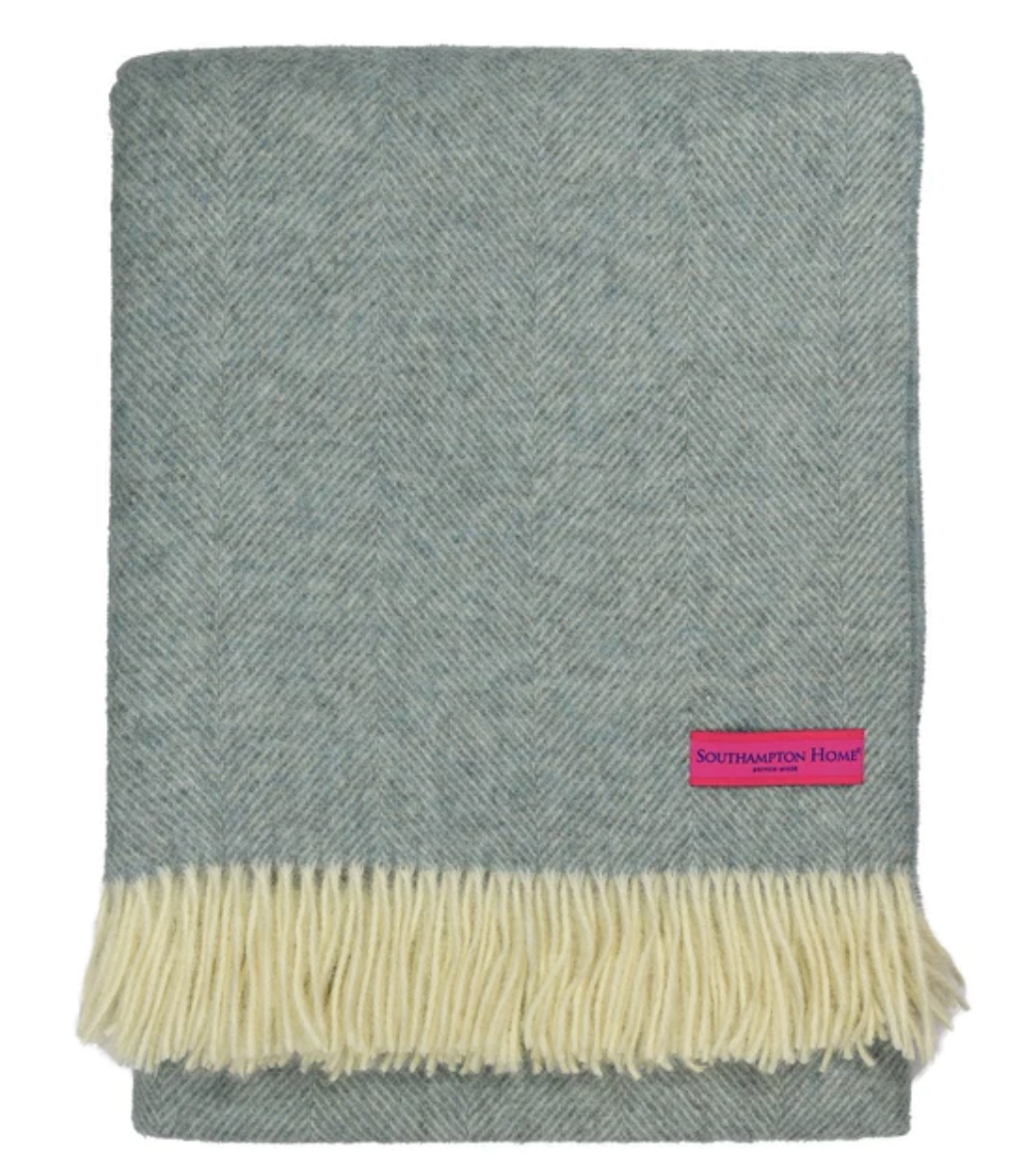 Southampton Home Wool Herringbone Throw in Robin's Egg