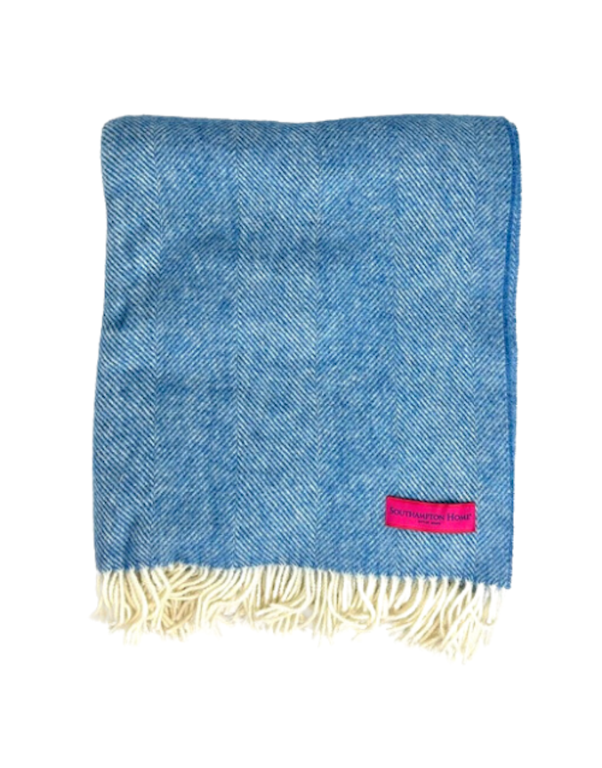 Wool Herringbone Throw in Ocean