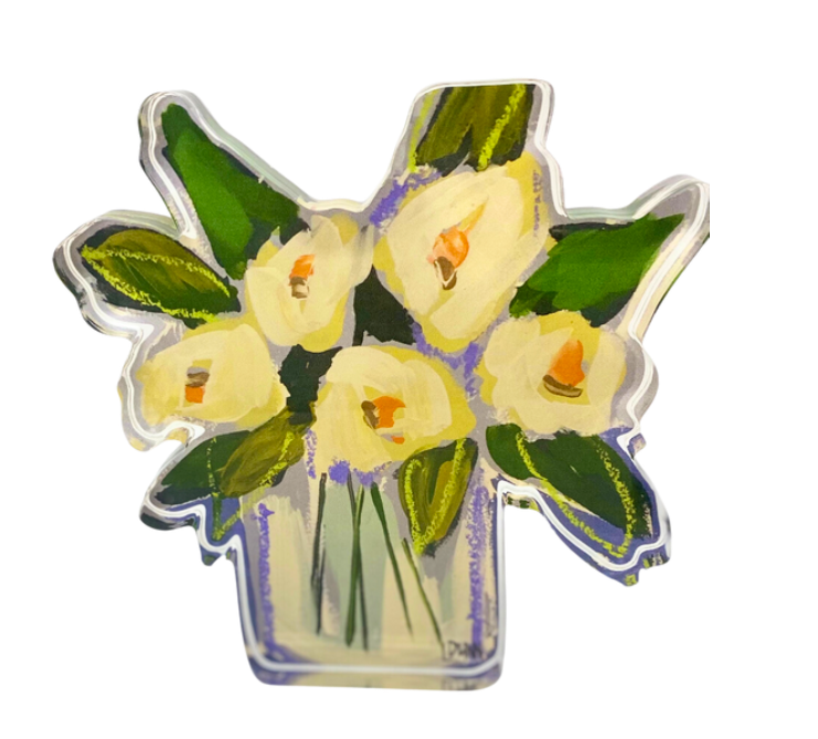 White Floral Bloom Acrylic Block, Large