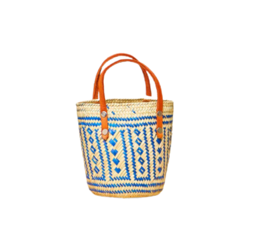 Small Straw Tote, Blue Diamond Stripe