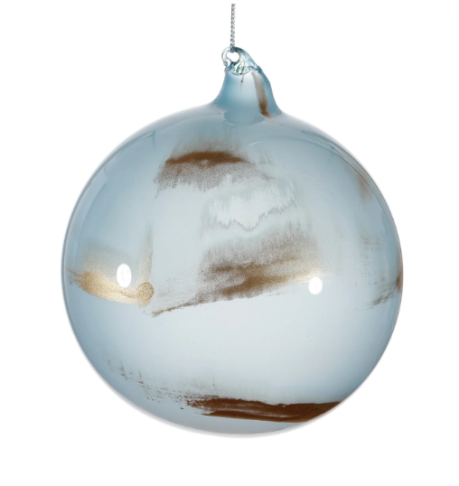 Blue Glass Ornament with Gold Brushstroke