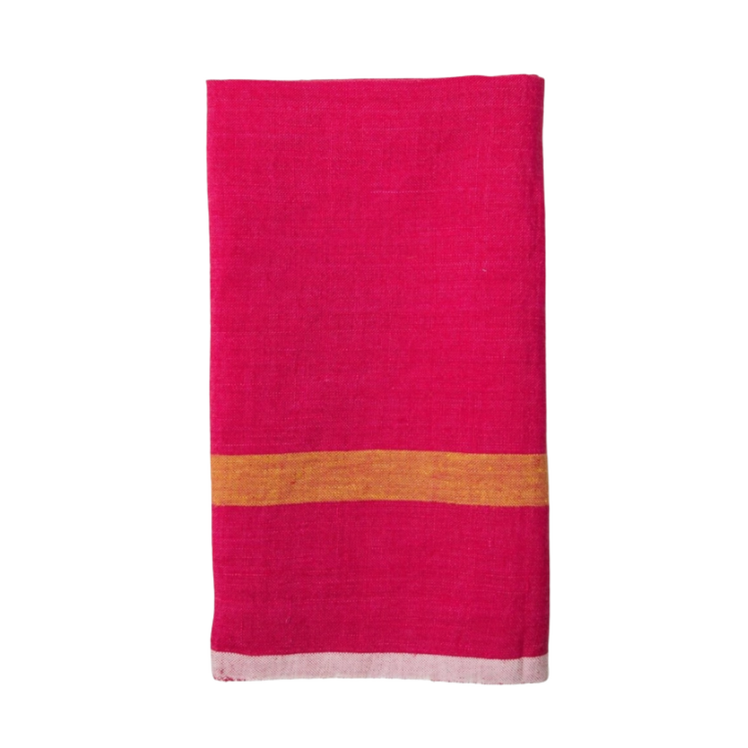 Pink and Tangerine Linen Kitchen Towels