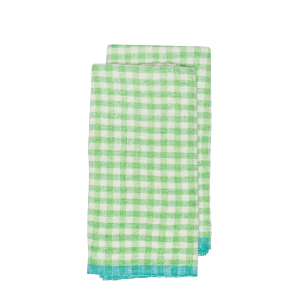 Lime Gingham Linen Kitchen Towels