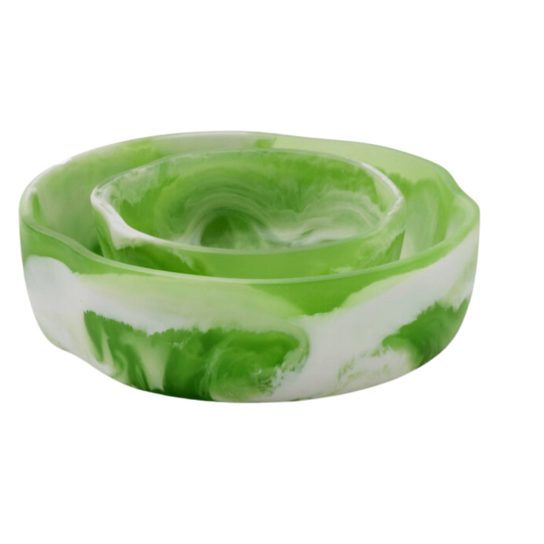 Green Swirl Resin Bowl, Set of 2